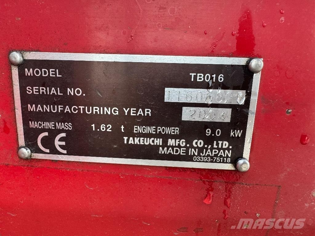 Takeuchi TB 016 حفارات صغيرة أقل من 7 طن (حفارات صغيرة)