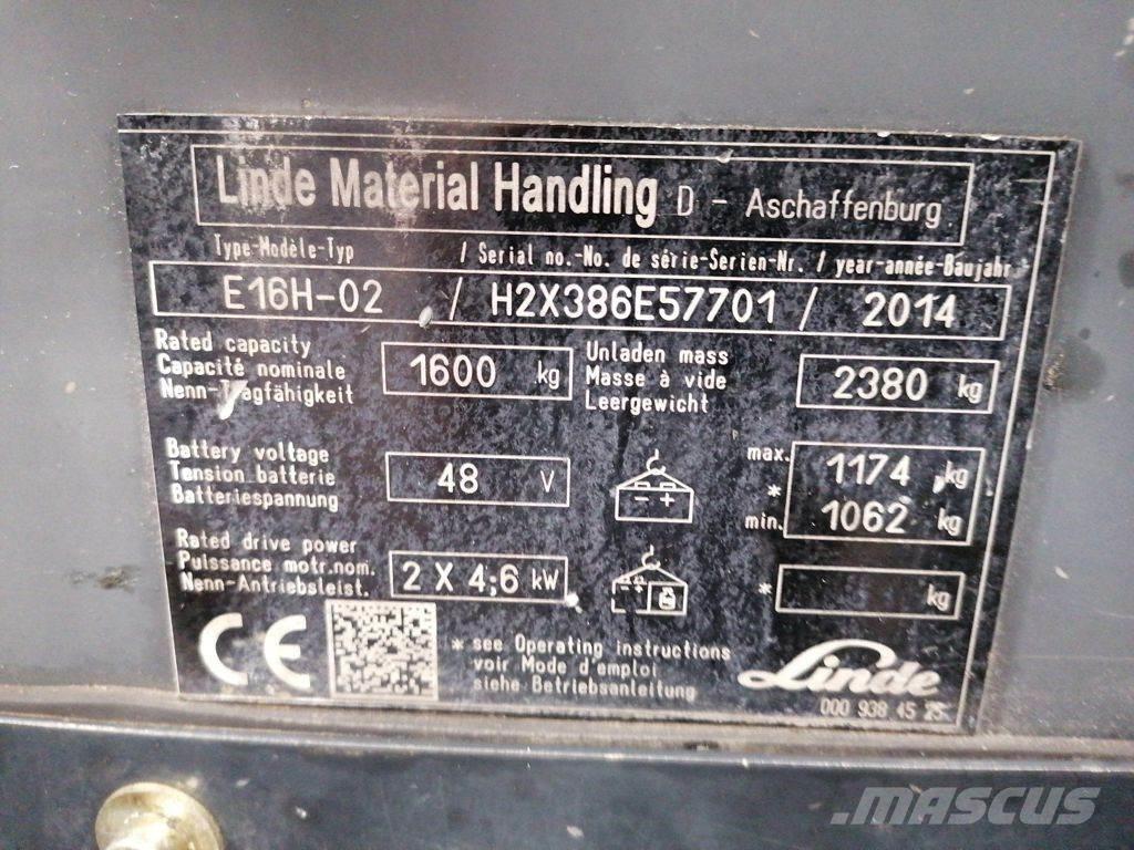 Linde E16H-02 شاحنات ذات رافعات شوكية تعمل بالكهرباء