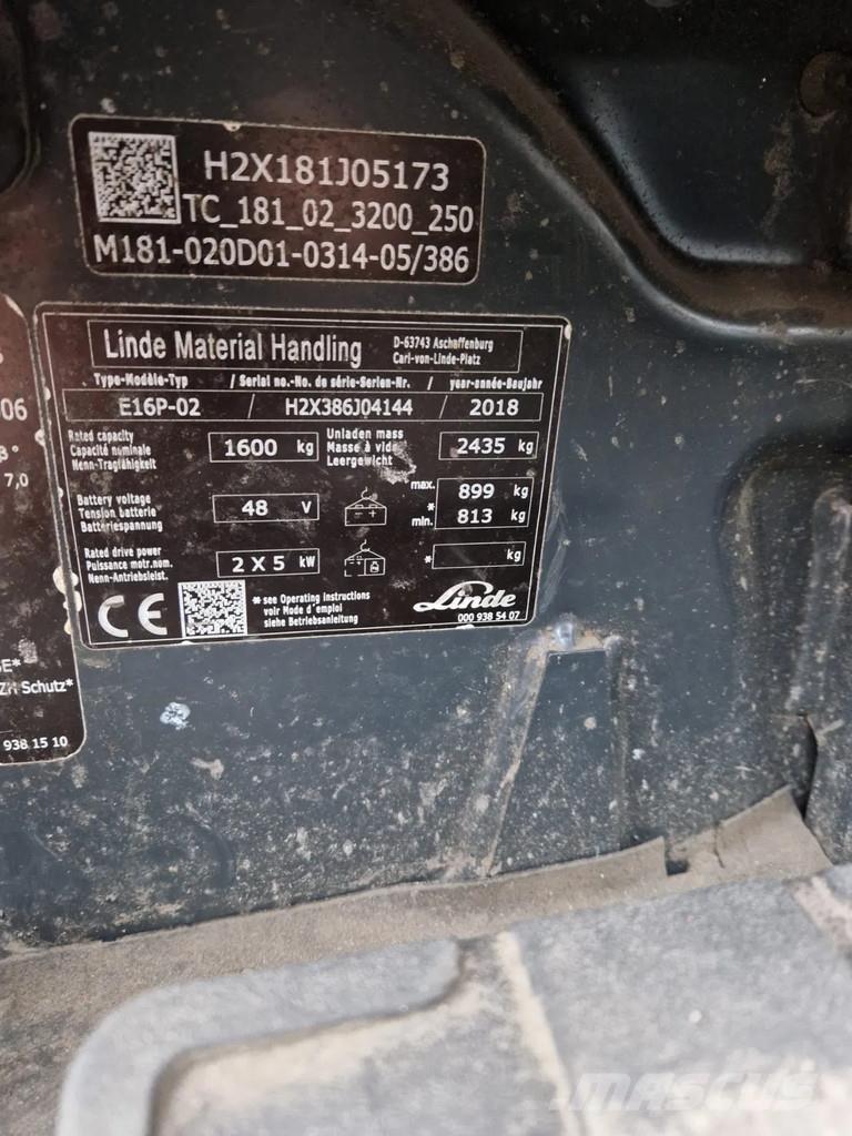 Linde E16P-02 شاحنات ذات رافعات شوكية تعمل بالكهرباء