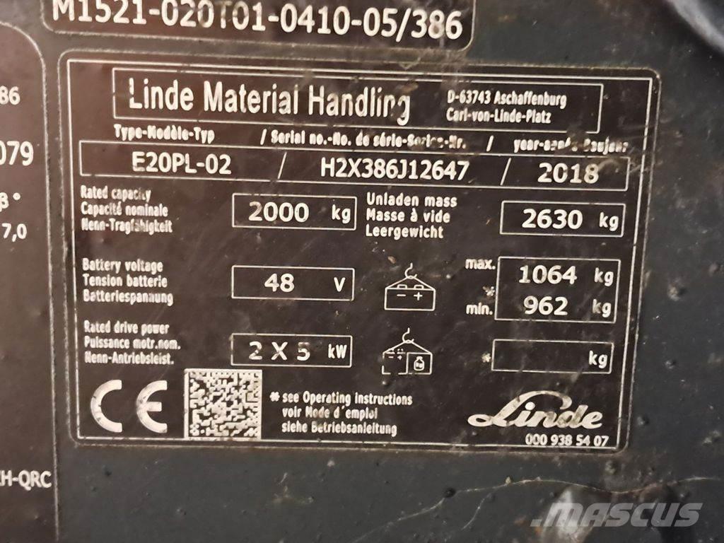 Linde E20PL-02 شاحنات ذات رافعات شوكية تعمل بالكهرباء