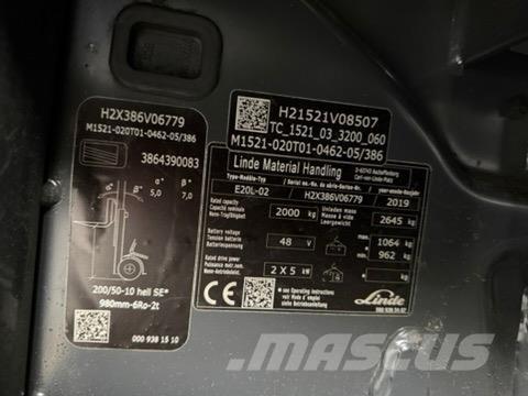 Linde E20L-02 شاحنات ذات رافعات شوكية تعمل بالكهرباء