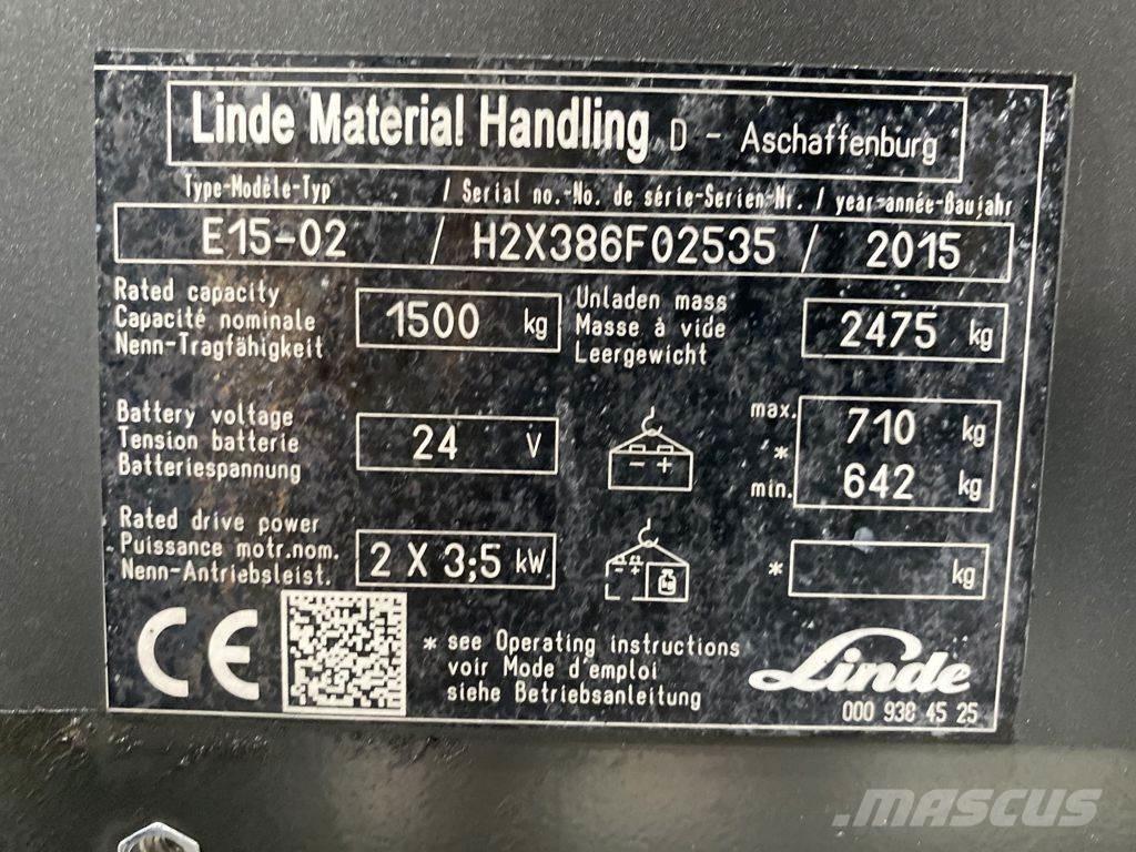 Linde E15-02 شاحنات ذات رافعات شوكية تعمل بالكهرباء