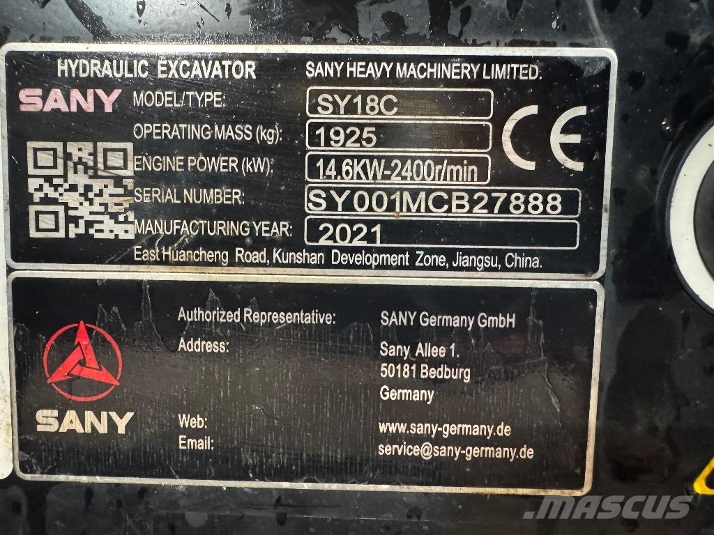 Sany SY 18 C حفارات صغيرة أقل من 7 طن (حفارات صغيرة)