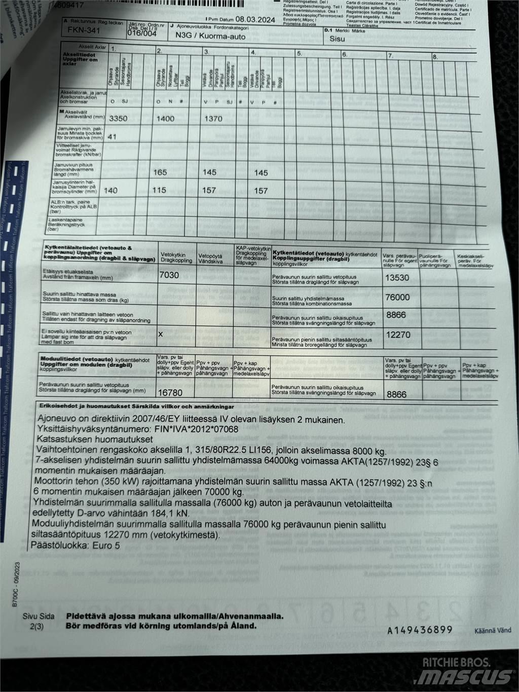 Sisu DK12M 8X4 شاحنات قلابة
