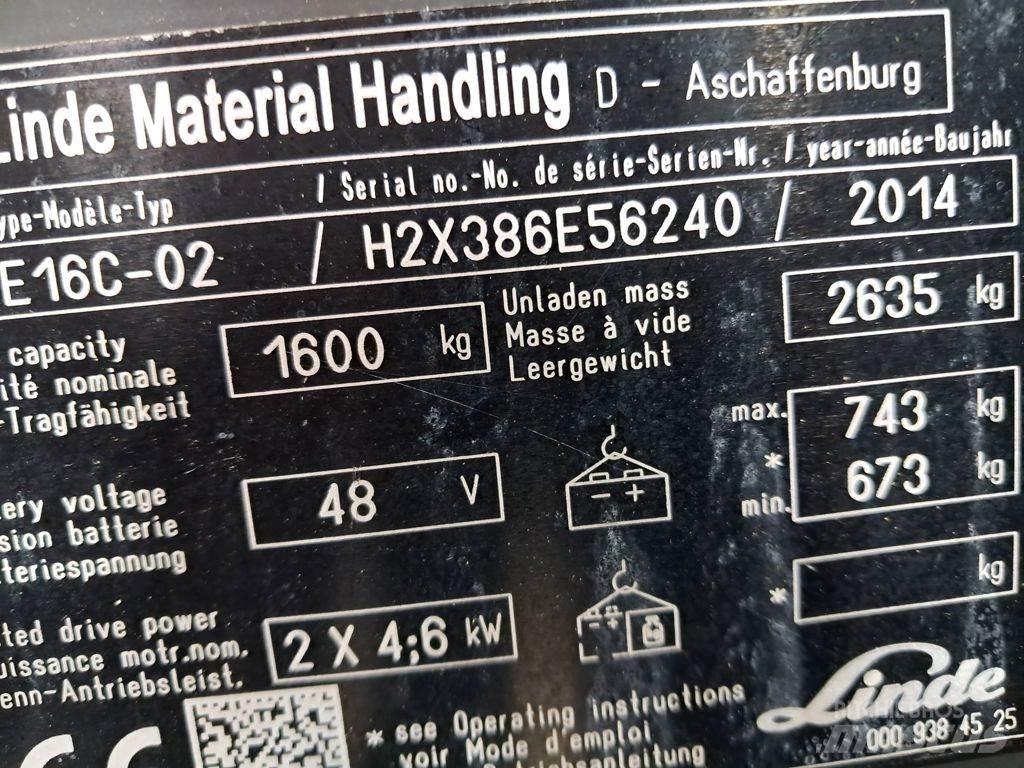 Linde E16C-02 شاحنات ذات رافعات شوكية تعمل بالكهرباء