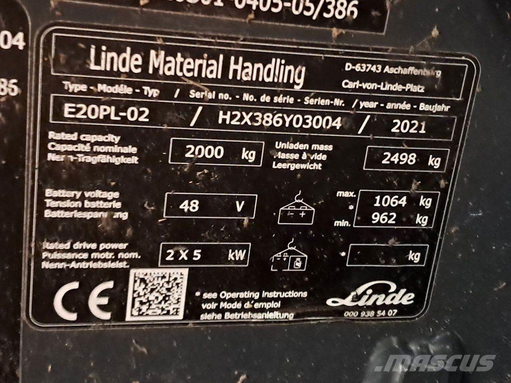 Linde E20PL-02 شاحنات ذات رافعات شوكية تعمل بالكهرباء