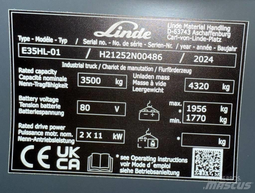 Linde E35HL/1252-01 شاحنات ذات رافعات شوكية تعمل بالكهرباء