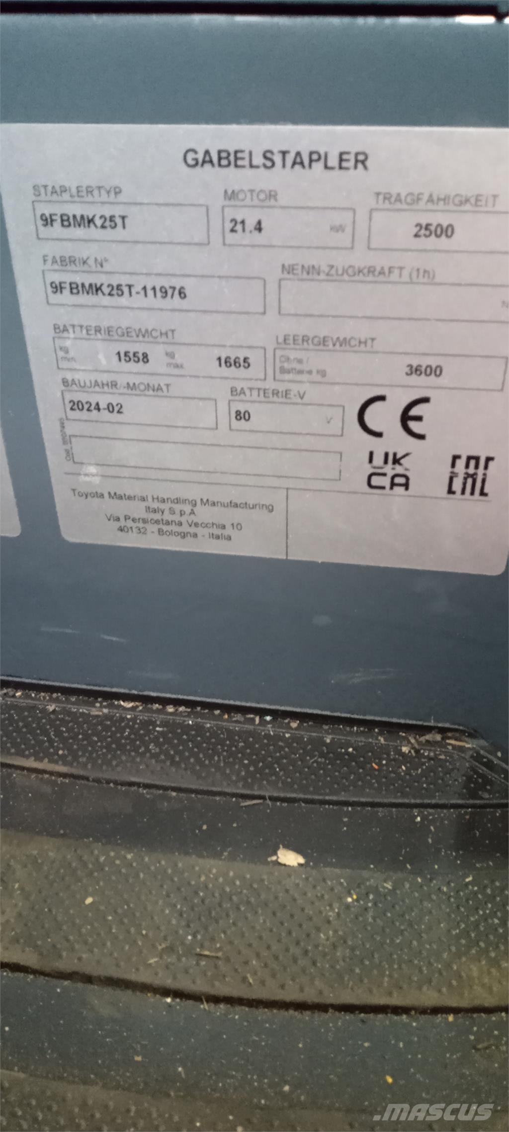 Toyota 9FBMK25T شاحنات ذات رافعات شوكية تعمل بالكهرباء