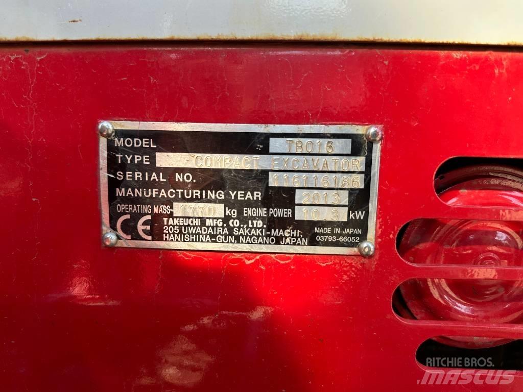 Takeuchi TB 016 حفارات صغيرة أقل من 7 طن (حفارات صغيرة)
