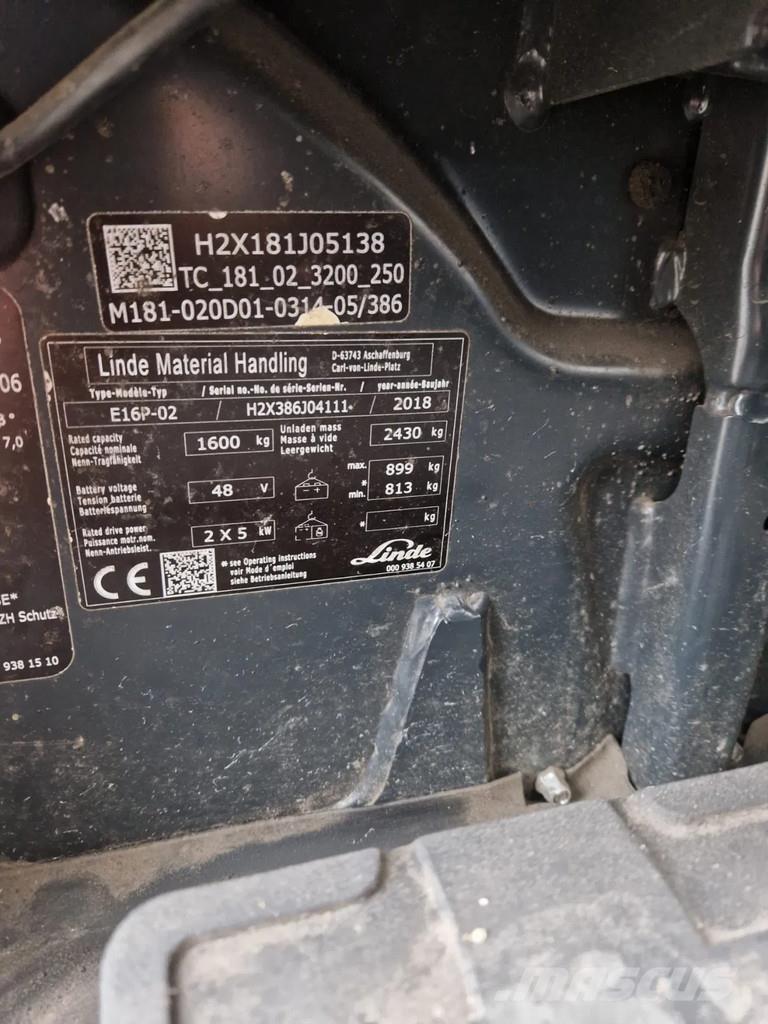 Linde E16P-02 شاحنات ذات رافعات شوكية تعمل بالكهرباء