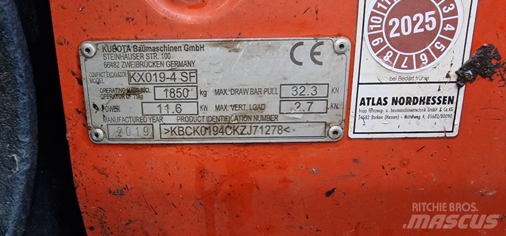 Kubota KX 019-4 حفارات صغيرة أقل من 7 طن (حفارات صغيرة)