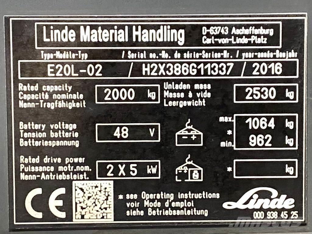 Linde E20L شاحنات ذات رافعات شوكية تعمل بالكهرباء