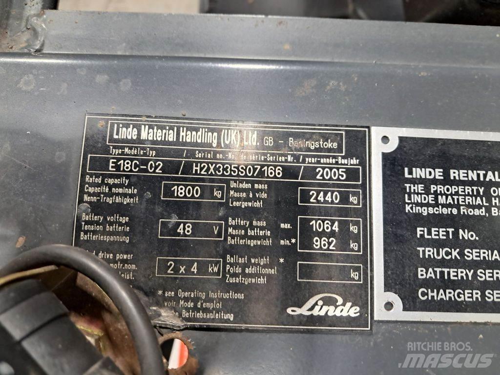 Linde E18C-02 شاحنات ذات رافعات شوكية تعمل بالكهرباء