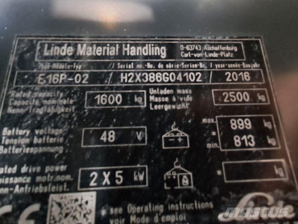 Linde E16P-02 شاحنات ذات رافعات شوكية تعمل بالكهرباء