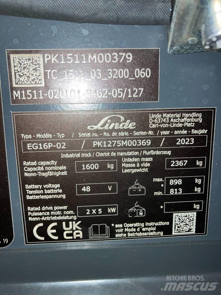 Linde EG16P/1275-02 شاحنات ذات رافعات شوكية تعمل بالكهرباء
