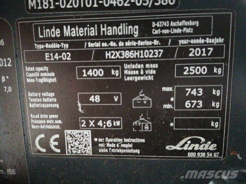 Linde E14-02 شاحنات ذات رافعات شوكية تعمل بالكهرباء