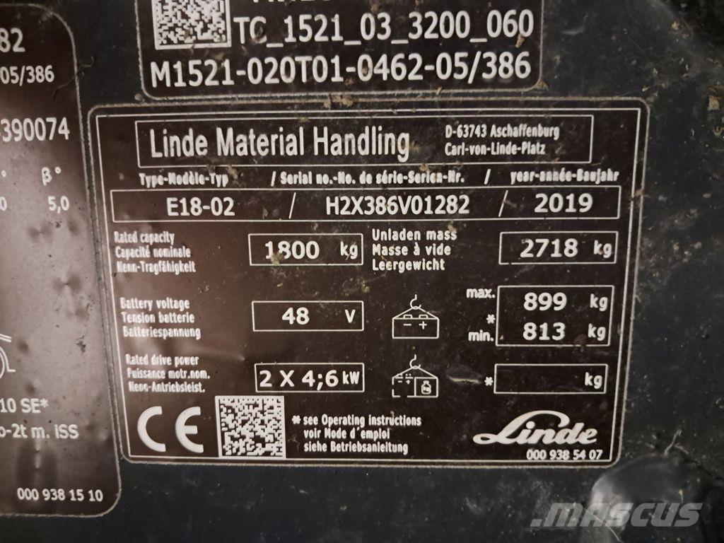 Linde E18-02 شاحنات ذات رافعات شوكية تعمل بالكهرباء