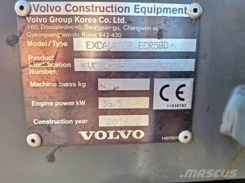 Volvo ECR 58 D حفارات صغيرة أقل من 7 طن (حفارات صغيرة)