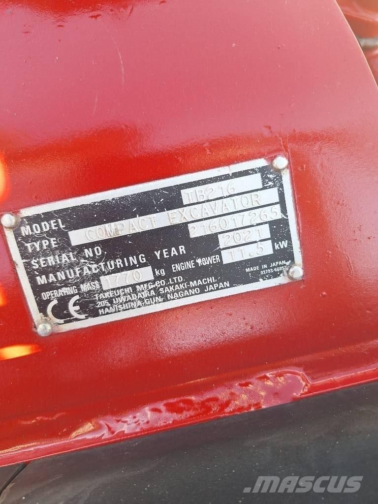 Takeuchi TB 216 حفارات صغيرة أقل من 7 طن (حفارات صغيرة)