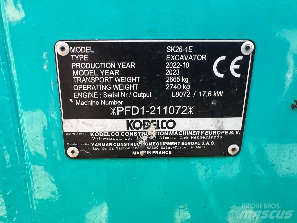Kobelco SK 26 1E حفارات صغيرة أقل من 7 طن (حفارات صغيرة)
