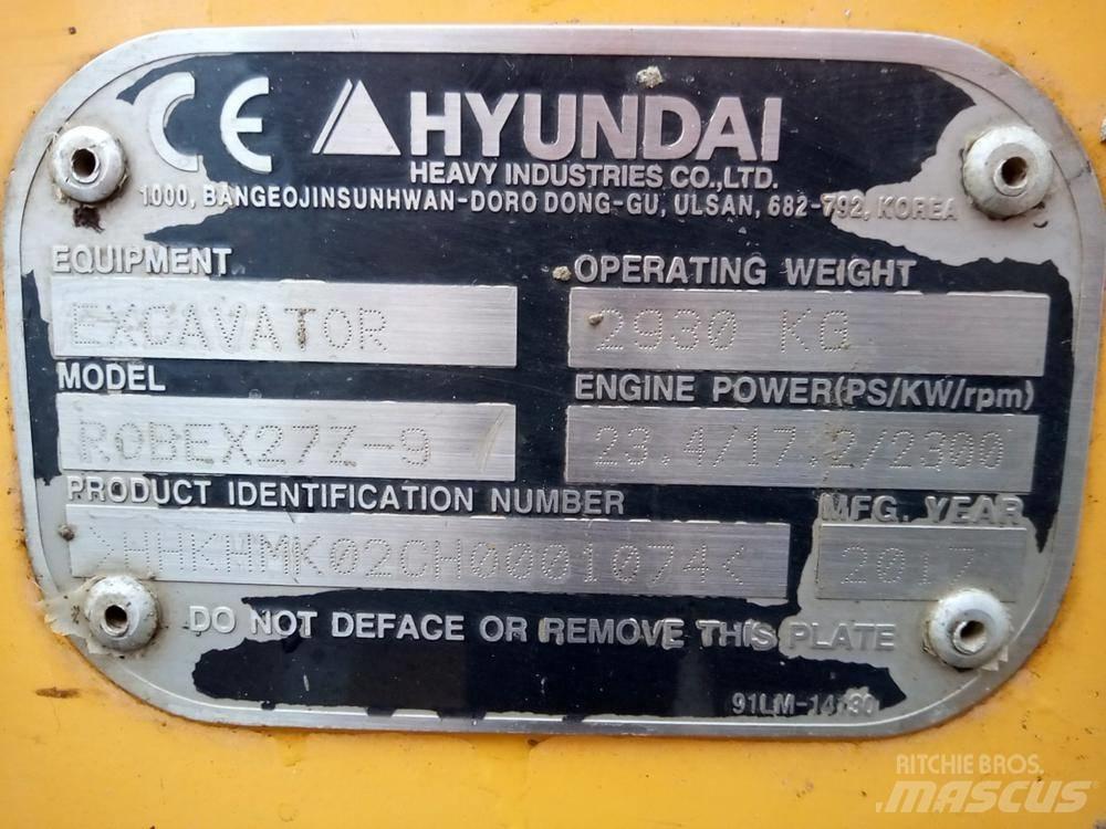 Hyundai Robex 27Z-9 حفارات صغيرة أقل من 7 طن (حفارات صغيرة)