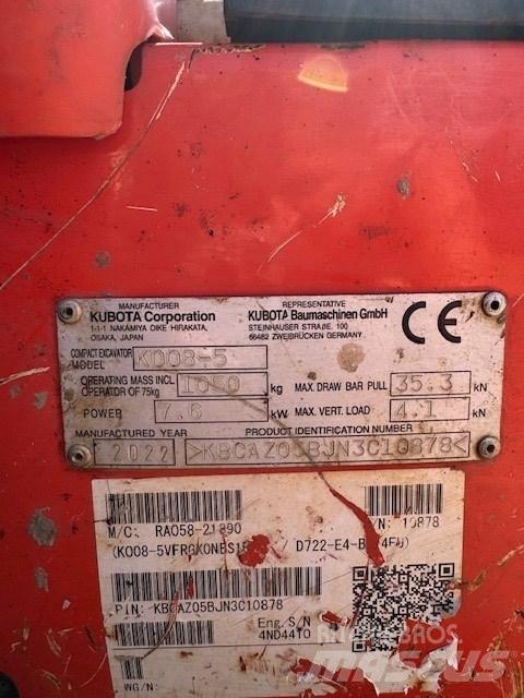Kubota K 008-5 حفارات صغيرة أقل من 7 طن (حفارات صغيرة)