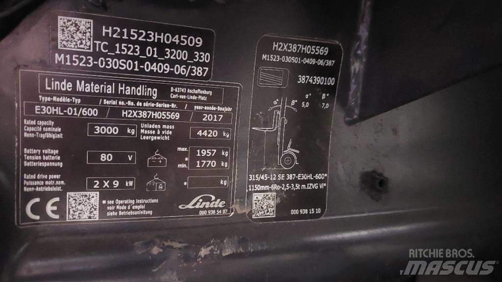 Linde E 30HL-01/600 شاحنات ذات رافعات شوكية تعمل بالكهرباء
