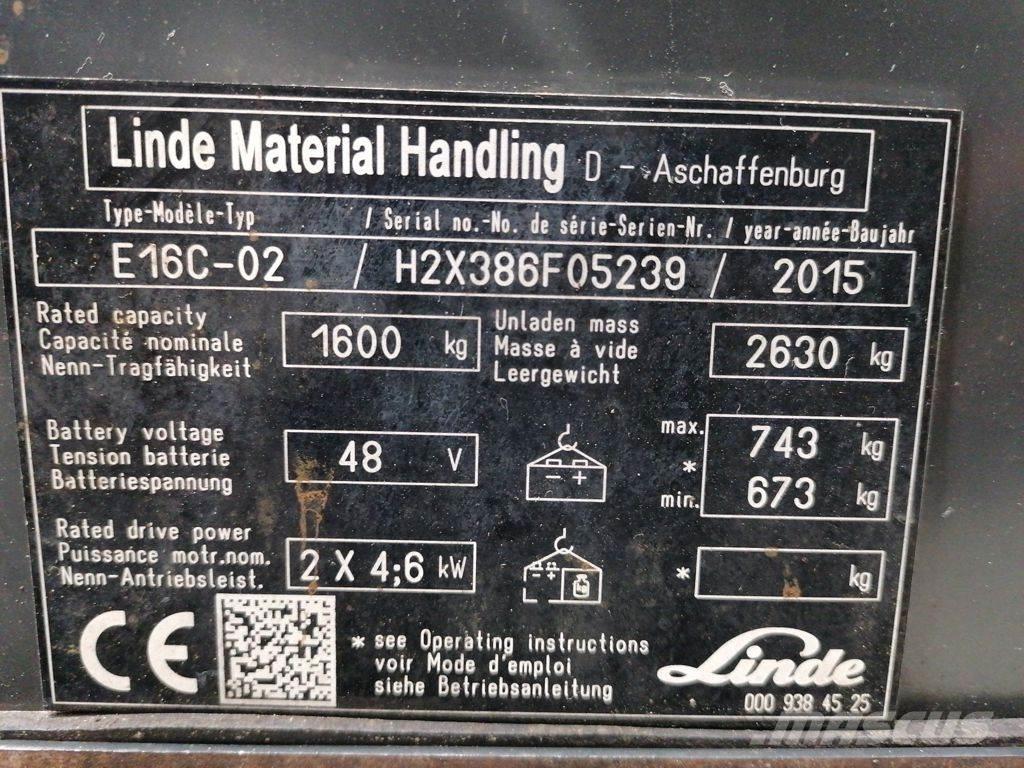 Linde E16C-02 شاحنات ذات رافعات شوكية تعمل بالكهرباء
