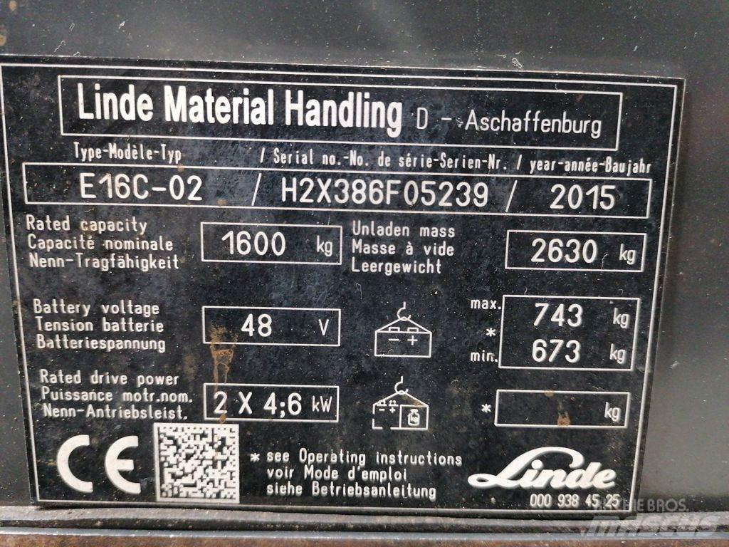 Linde E16C-02 شاحنات ذات رافعات شوكية تعمل بالكهرباء