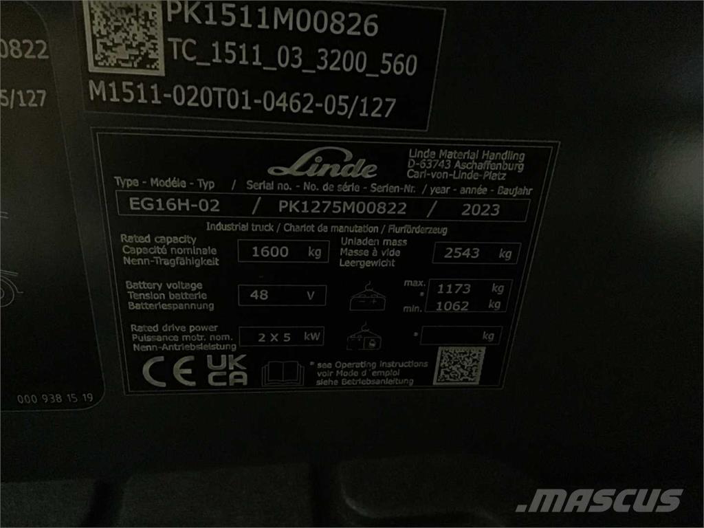 Linde EG16H شاحنات ذات رافعات شوكية تعمل بالكهرباء