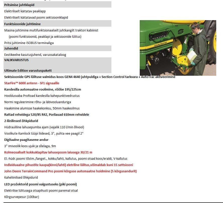 John Deere R 962i الرشاشات