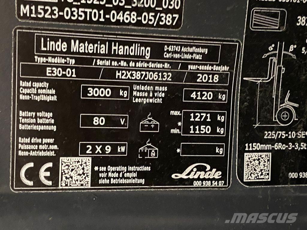 Linde E30-01 شاحنات ذات رافعات شوكية تعمل بالكهرباء