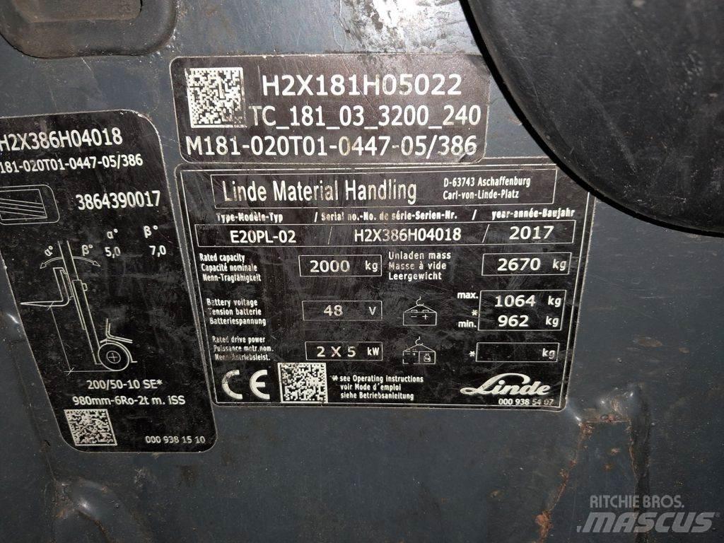 Linde E20PL-02 شاحنات ذات رافعات شوكية تعمل بالكهرباء