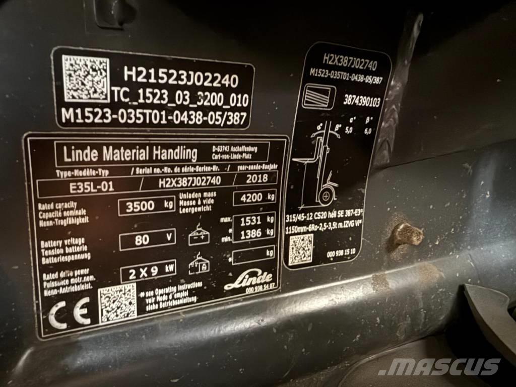 Linde E35L-01 شاحنات ذات رافعات شوكية تعمل بالكهرباء