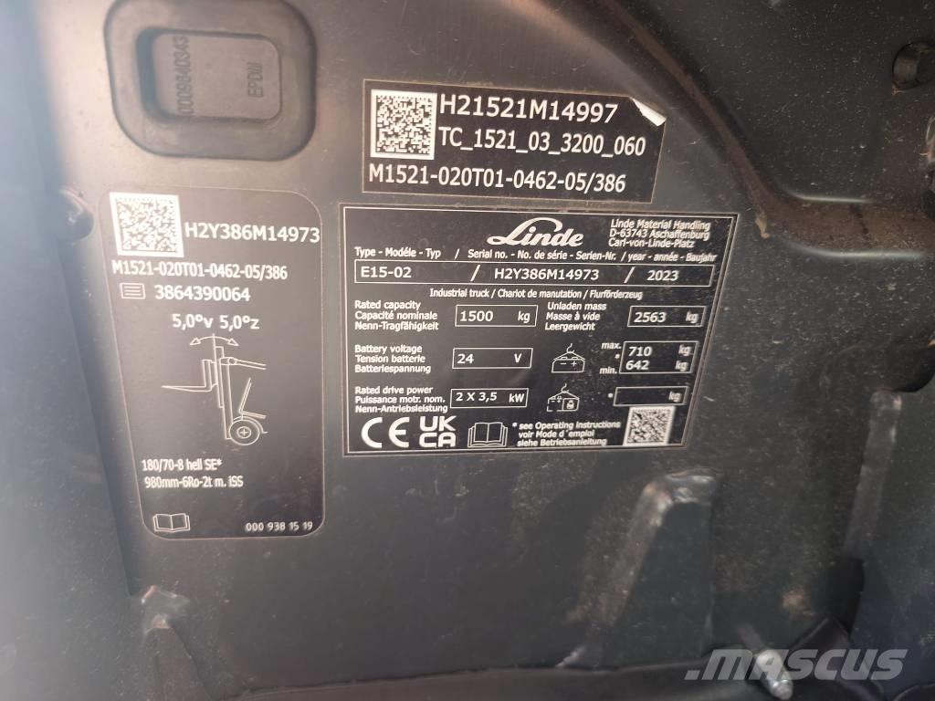 Linde E15/386-02 شاحنات ذات رافعات شوكية تعمل بالكهرباء
