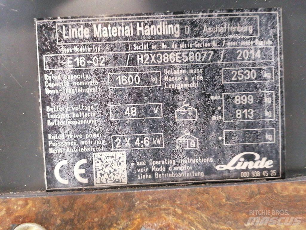 Linde E16-02 شاحنات ذات رافعات شوكية تعمل بالكهرباء