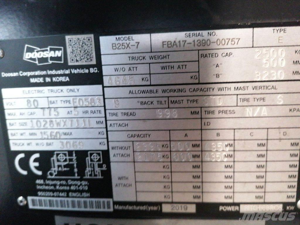 Doosan B25X-7 شاحنات ذات رافعات شوكية تعمل بالكهرباء