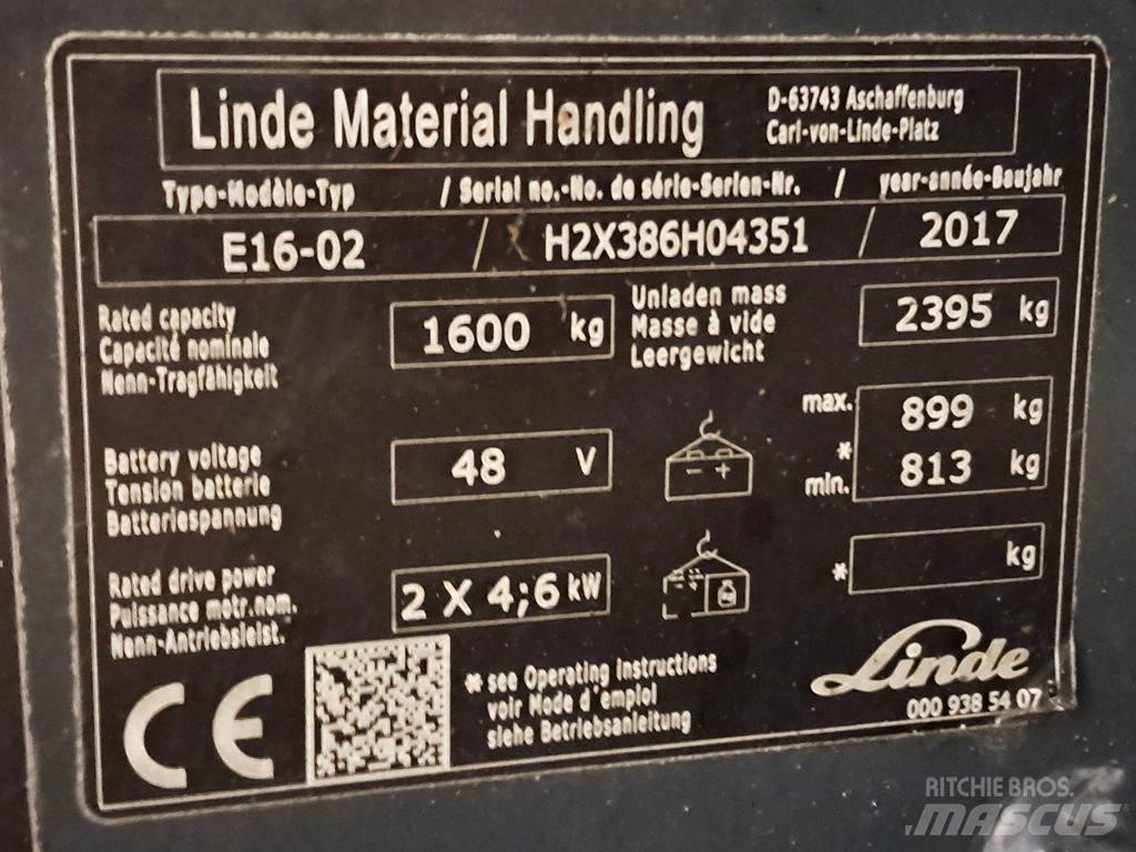 Linde E16-02 شاحنات ذات رافعات شوكية تعمل بالكهرباء