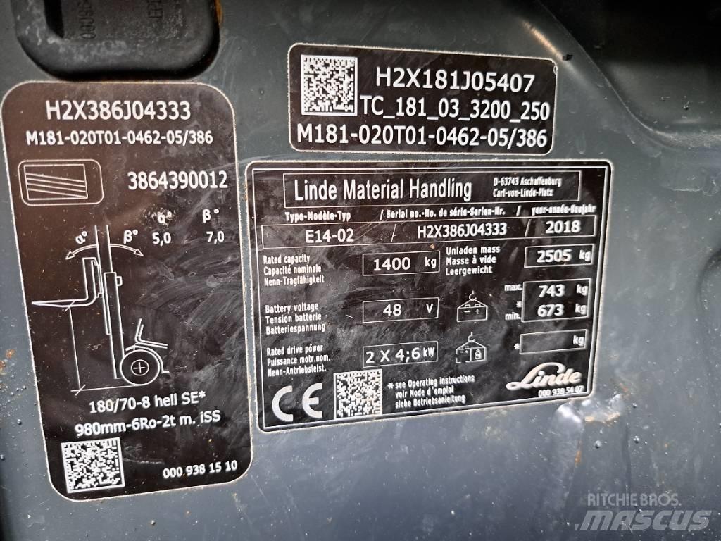 Linde E 14 EVO شاحنات ذات رافعات شوكية تعمل بالكهرباء