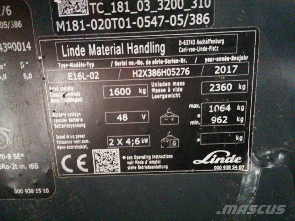 Linde E16L-02 شاحنات ذات رافعات شوكية تعمل بالكهرباء
