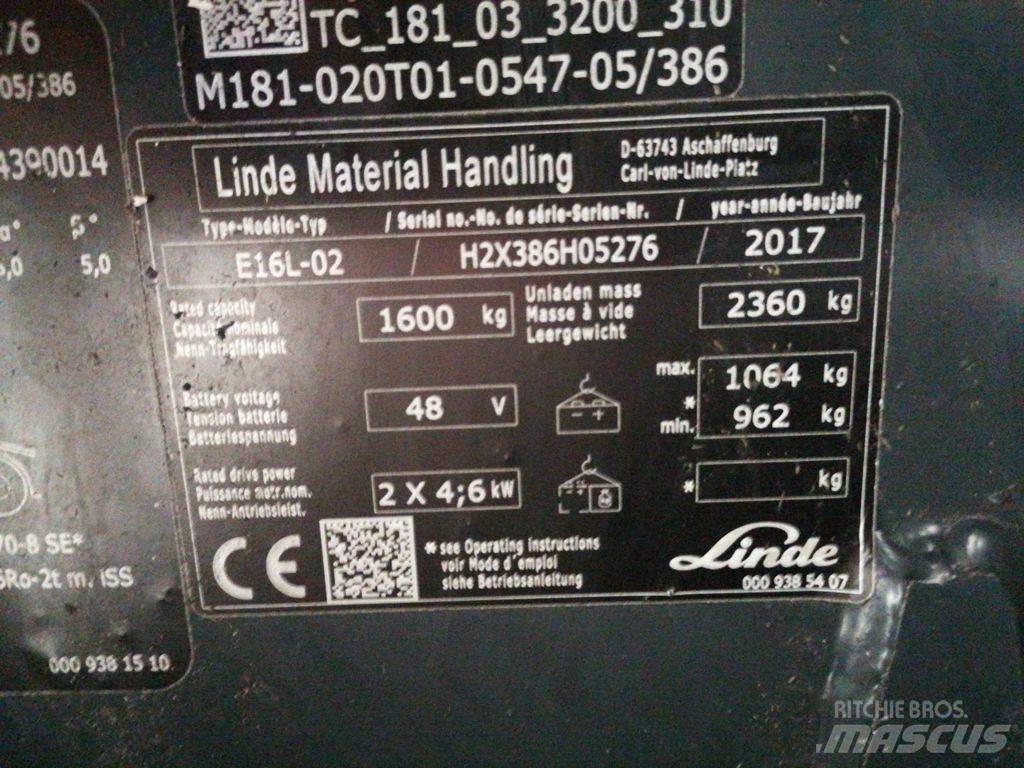 Linde E16L-02 شاحنات ذات رافعات شوكية تعمل بالكهرباء