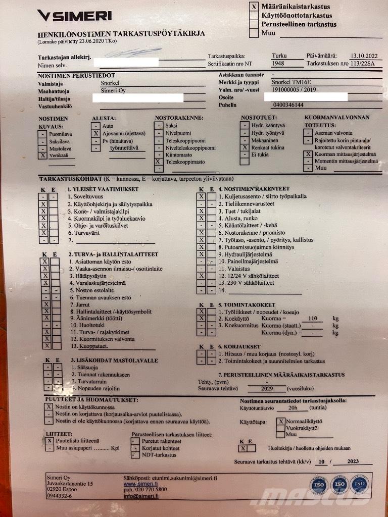 Snorkel tm 16E رافعات مقصية الشكل