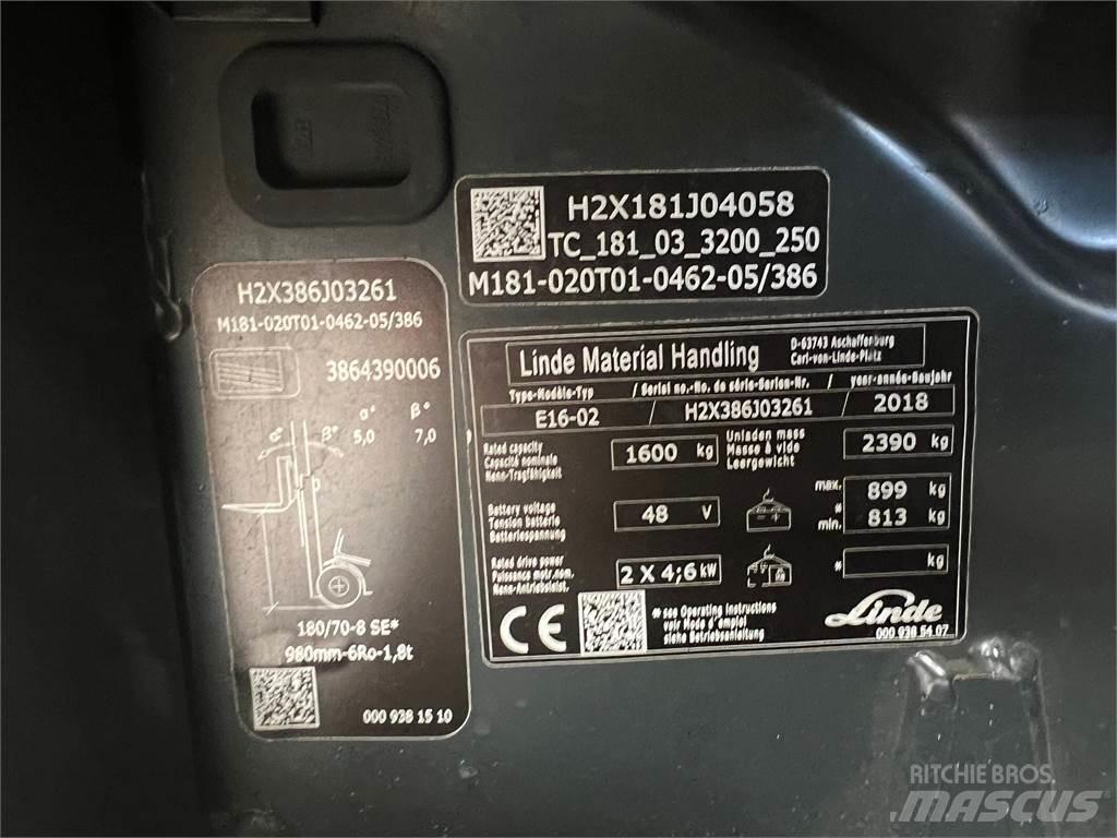Linde E16-02 شاحنات ذات رافعات شوكية تعمل بالكهرباء