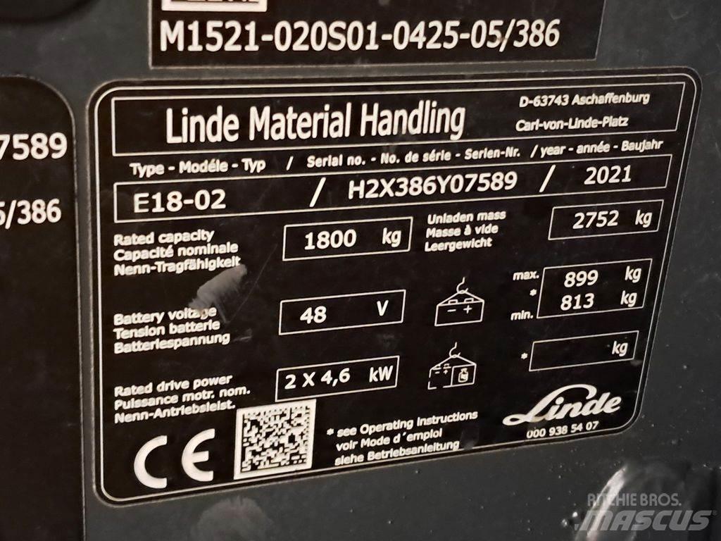Linde E18-02 شاحنات ذات رافعات شوكية تعمل بالكهرباء