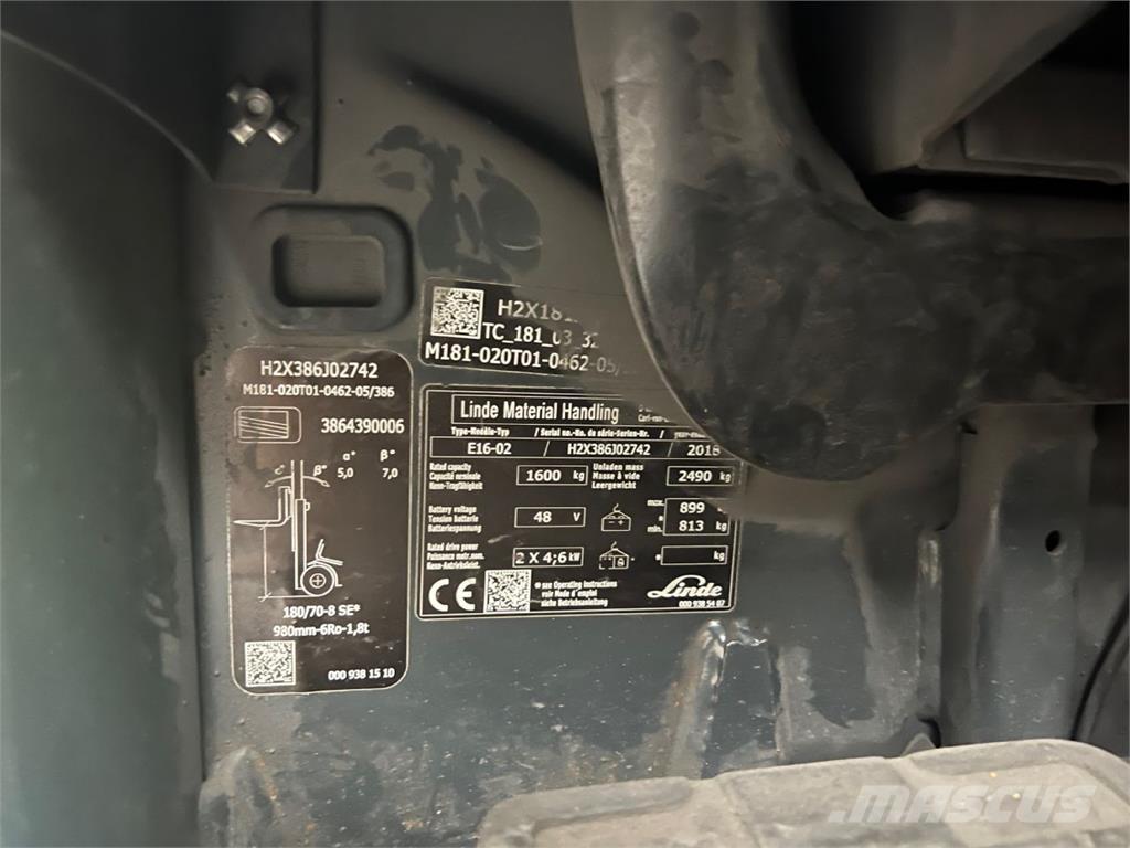 Linde E16-02 شاحنات ذات رافعات شوكية تعمل بالكهرباء