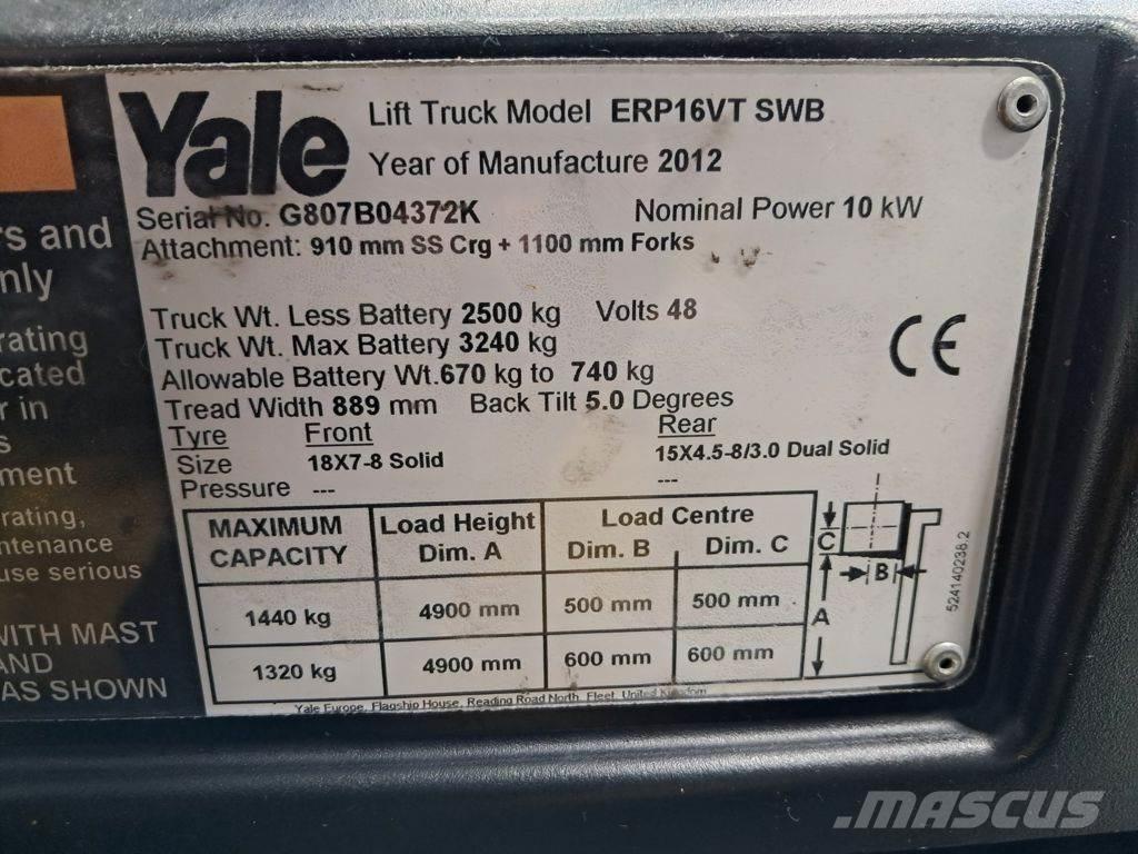 Yale ERP16VT SWB شاحنات ذات رافعات شوكية تعمل بالكهرباء
