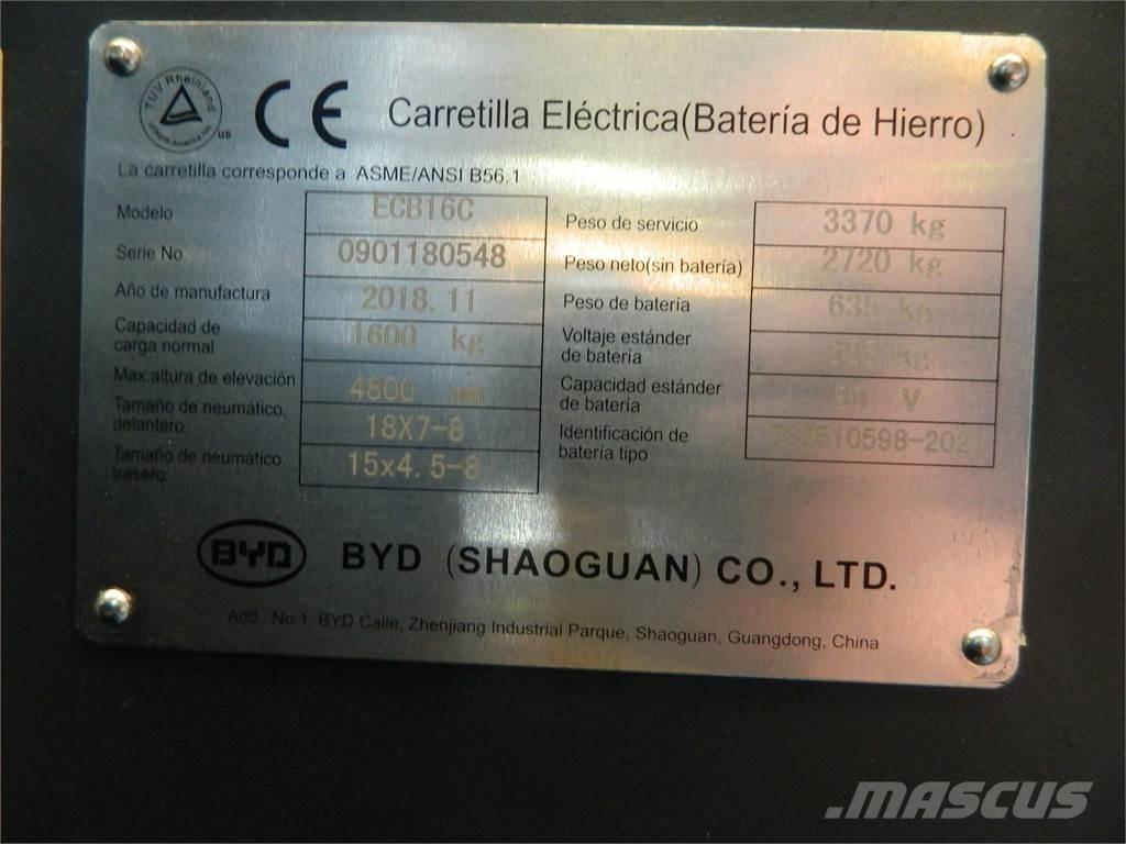 BYD ECB16C شاحنات ذات رافعات شوكية تعمل بالكهرباء