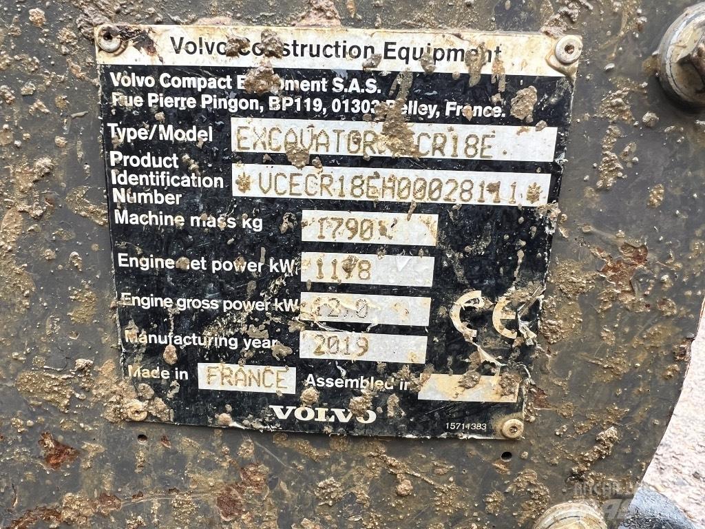Volvo ECR 18 E حفارات صغيرة أقل من 7 طن (حفارات صغيرة)