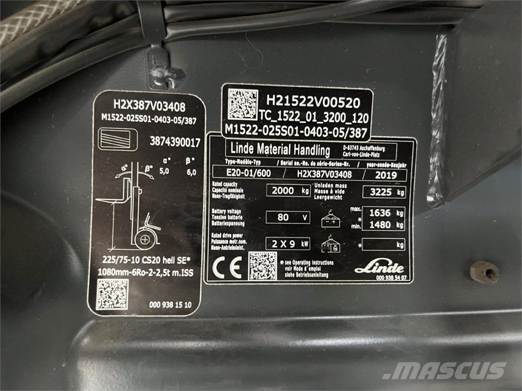 Linde E 20H-01/600 شاحنات ذات رافعات شوكية تعمل بالكهرباء