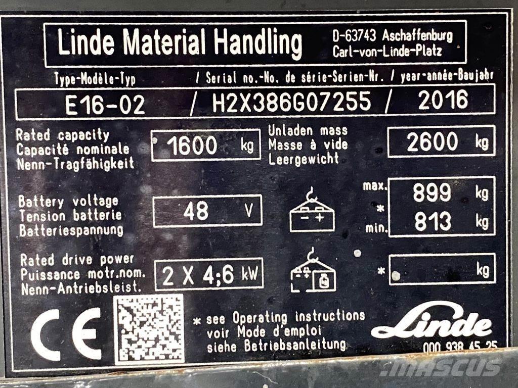 Linde E16-02 شاحنات ذات رافعات شوكية تعمل بالكهرباء